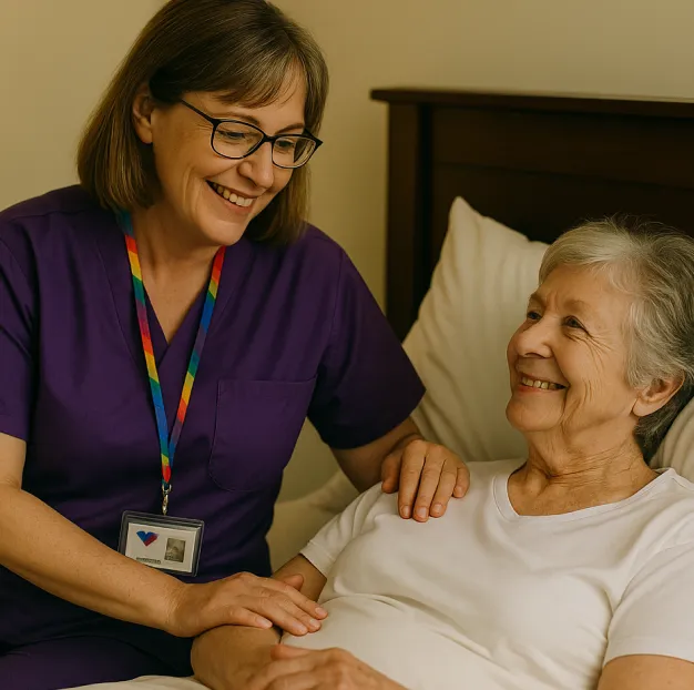 Astar Homecare carer supporting an elderly man in bed, delivering expert complex care with dignity and respect.